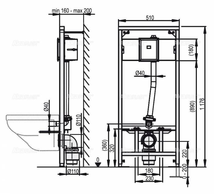 Система инсталляции для подвесного унитаза и сенсорного устройства AlcaPlast A114S/1200. Фото