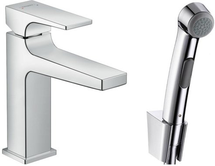 Смеситель для раковины Hansgrohe Metropol 110 32522000 с гигиеническим душем. Фото