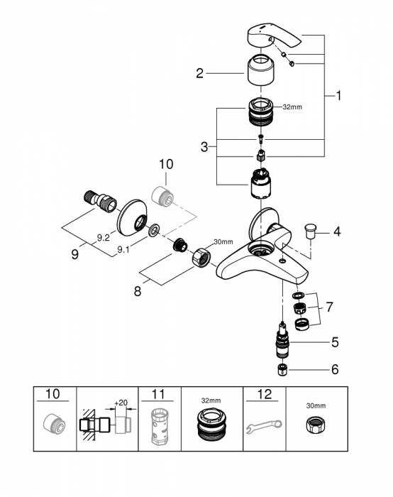 Смеситель для ванны GROHE Eurosmart 2015 33300002. Фото