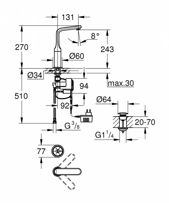 Смеситель для раковины GROHE Veris F-Digital 36277000. Фото