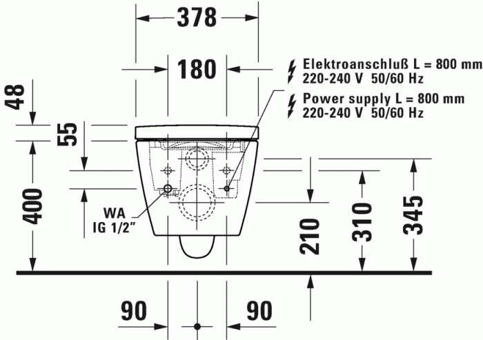 Унитаз подвесной безободковый DURAVIT ME By Starck SensoWash Rimless 2510092000 для скрытой крышки-биде SensoWash F, с HygieneGlaze. Фото