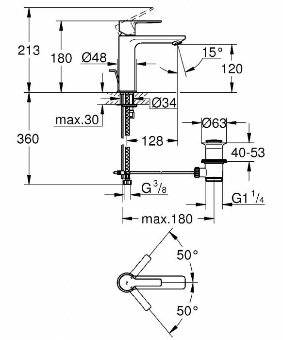 GROHE 32114001 Lineare New Смеситель однорычажный для раковины, сливной гарнитур, размер S. Фото