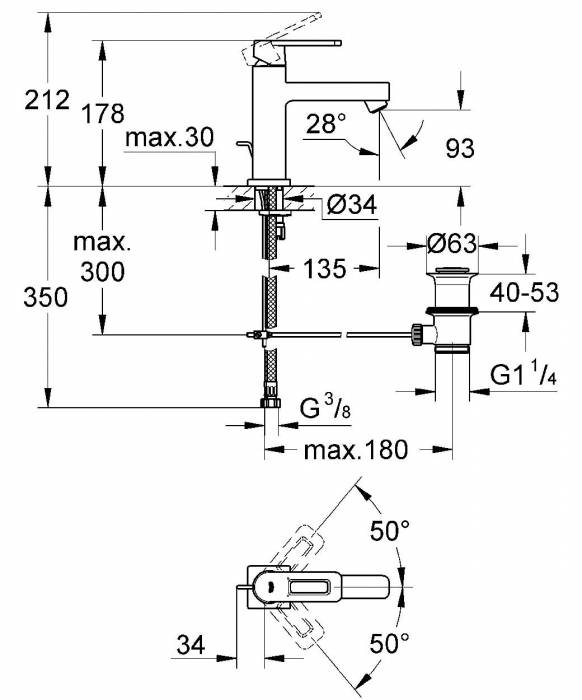 Смеситель для раковины GROHE Quadra 23441000. Фото