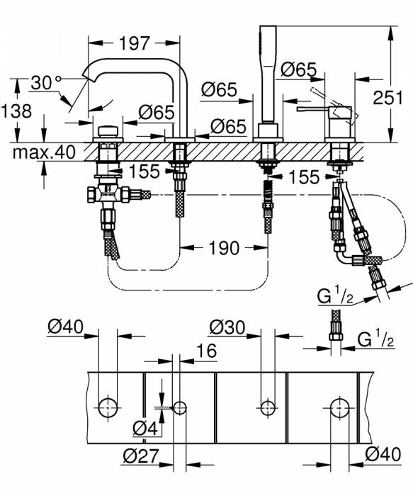 GROHE 19578DA1 Essence+ Смеситель для ванны на 4 отверстия. Фото