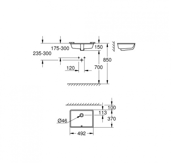 Раковина встраиваемая GROHE Cube Ceramic 49х37 3948000H. Фото