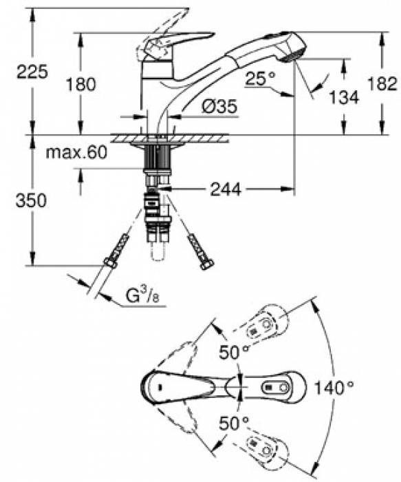 Смеситель для мойки GROHE Eurodisc 32257001. Фото