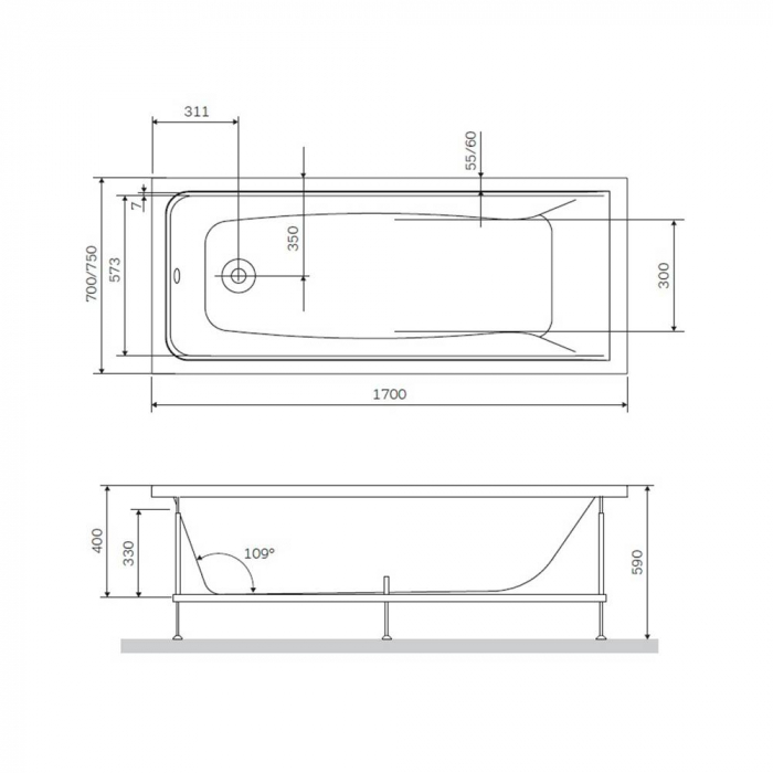 Ванна акриловая 170х70 см AM.PM Gem W90A-170-070W-A. Фото