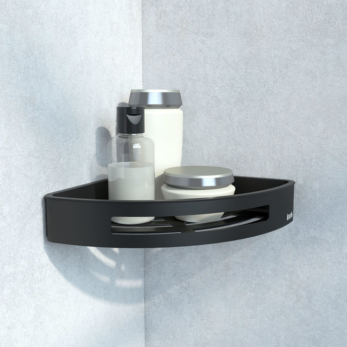 Полка угловая нержавеющая сталь черная SHE11SBi44 для ванной комнаты. Фото