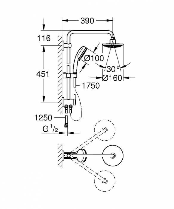 Душевая система GROHE New Tempesta Cosmopolitan 26225000. Фото