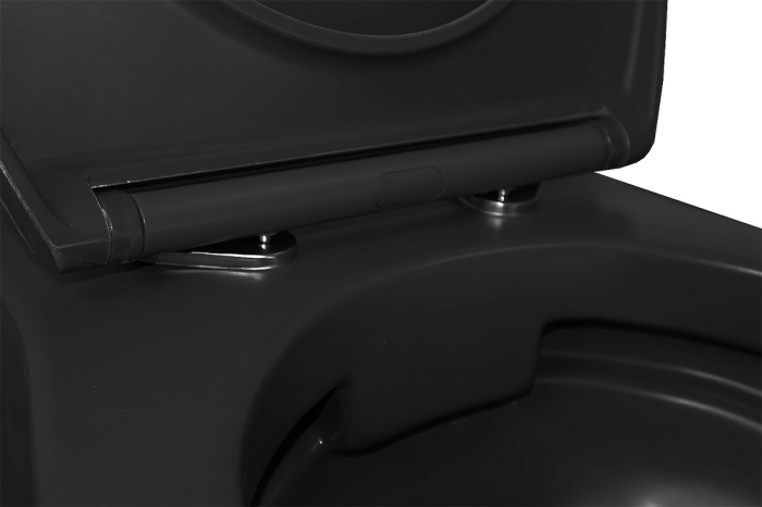 Унитаз подвесной Azario Keras 370х520х360 безободковый, с быстросъемным сиденьем микролифт, черный матовый (AZ-99046B). Фото