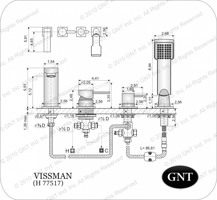 Врезной смеситель для ванны GNT Vissman H 77517. Фото