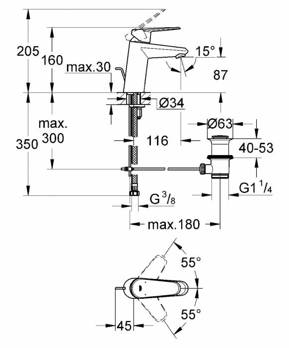 Смеситель для раковины Grohe Eurodisc Сosmopolitan 33190002. Фото