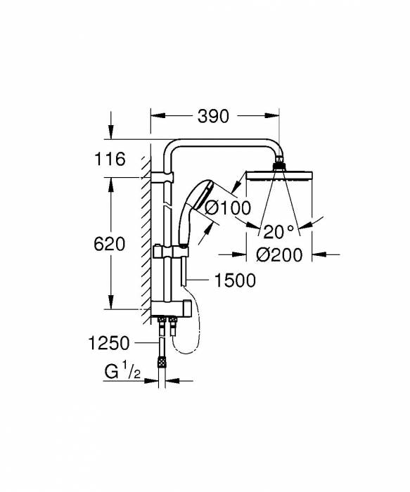 GROHE 27389001 New Tempesta 200 Душевая система с переключателем. Фото