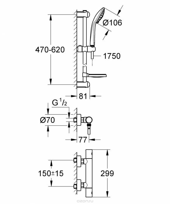 Смеситель термостатический для душа GROHE Grohtherm 1000 Cosmopolitan 34321001. Фото