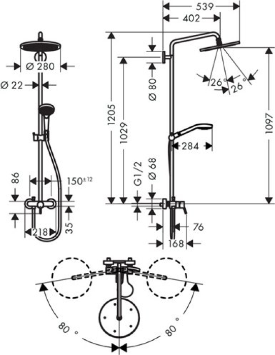 Душевая система Hansgrohe Croma Select 280 Air 1jet Showerpipe 26791000. Фото