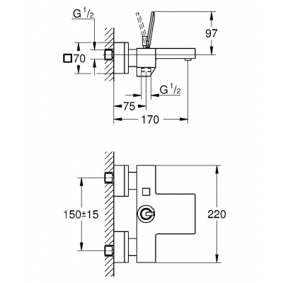 GROHE 23666000 Eurocube Joy Смеситель для ванны. Фото