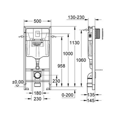 Инсталляция в сборе для подвесного унитаза GROHE Rapid SL 38772001. Фото