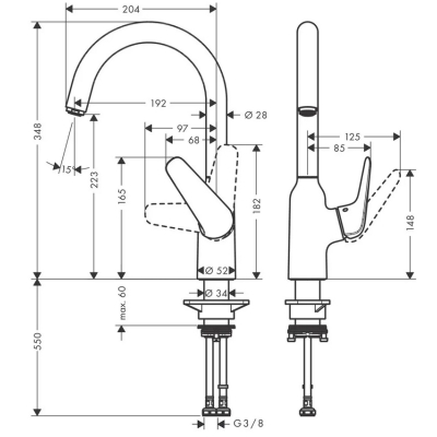 Кухонный смеситель однорычажный, 220, 1jet Hansgrohe 71802000, хром. Фото