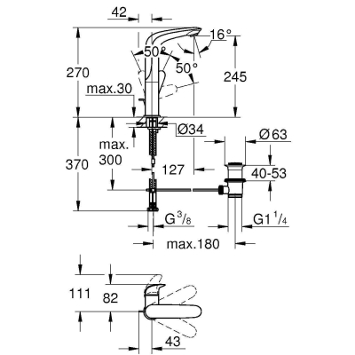 GROHE 23718LS3 Eurostyle 2015 Solid Смеситель для раковины со сливным гарнитуром, L-Size. Фото