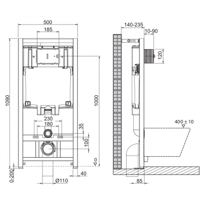 Инсталляция для подвесного унитаза BelBagno BB002-80/BB012-MR-NERO.M клавиша черный матовый. Фото