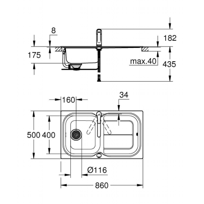 Набор для кухни: мойка для кухни GROHE 31565SD0 K300, нержавеющая сталь и смеситель GROHE 31565SD0 Eurosmart Смеситель для мойки. Фото