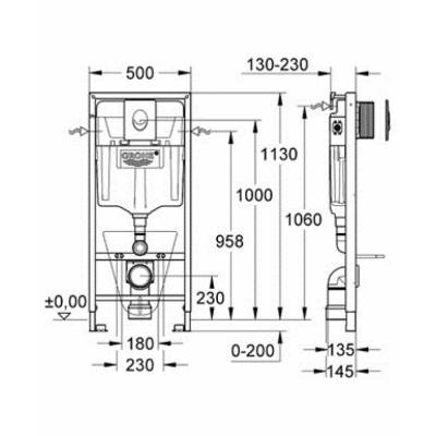 Инсталляция 3 в 1 в сборе для подвесного унитаза GROHE Rapid SL 38721001. Фото