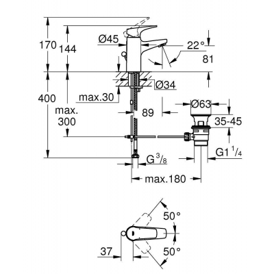 GROHE 23751000 BauFlow Смеситель для раковины со сливным гарнитуром, S-Size. Фото