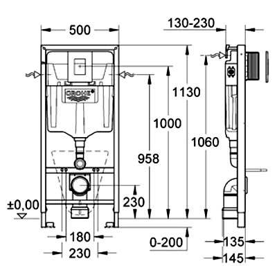 Инсталляция для подвесного унитаза 4 в 1 GROHE Rapid SL 38813001. Фото