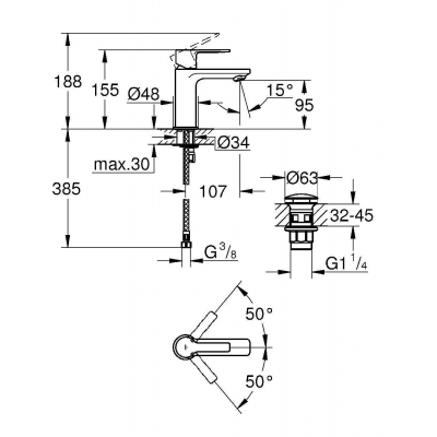 GROHE 23791001 Lineare New Смеситель для раковины с нажимным сливным гарнитуром, размер XS. Фото