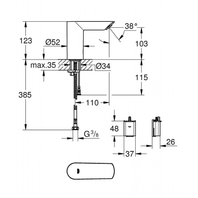 Смеситель для раковины GROHE 36452000 Bau Cosmopolitan E, хром. Фото