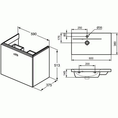 Тумба под раковину 60 см IDEAL STANDARD Connect Space C6743KR. Фото