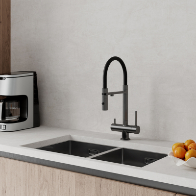 Смеситель для кухни с фильтром и гибким изливом графит Ace IDDIS ACEGMFFi05. Фото