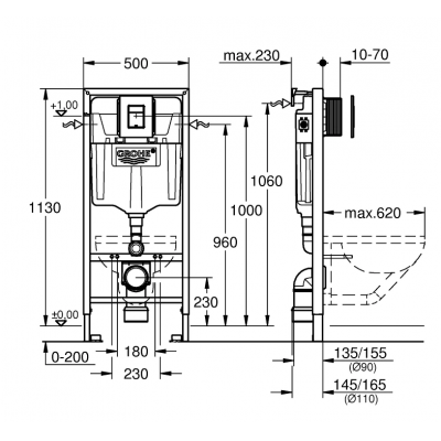 Инсталляция для подвесного унитаза 3 в 1 GROHE Rapid SL Solido 38811000. Фото