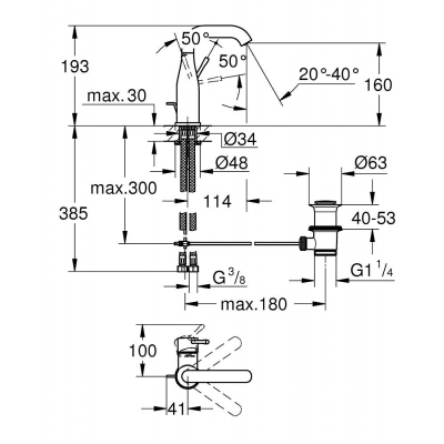 GROHE 23462A01 Essence+ Смеситель однорычажный для раковины U-излив, сливной гарнитур. Фото