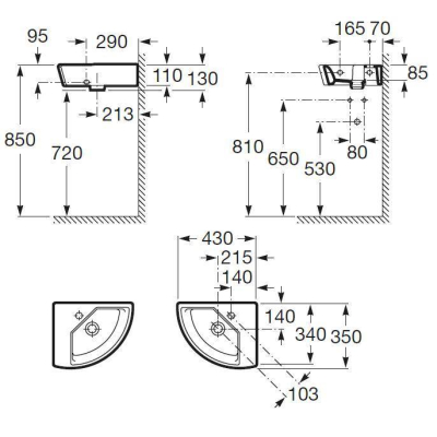 Мини-раковина ROCA Hall угловая 43х35 327622000. Фото