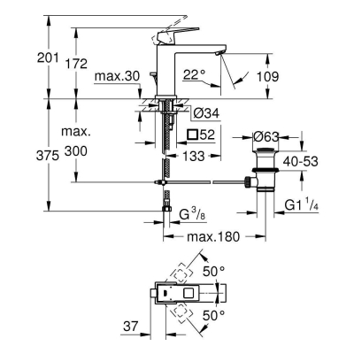 GROHE 23445000 Eurocube Смеситель однорычажный для раковины со средним изливом, сливной гарнитур. Фото